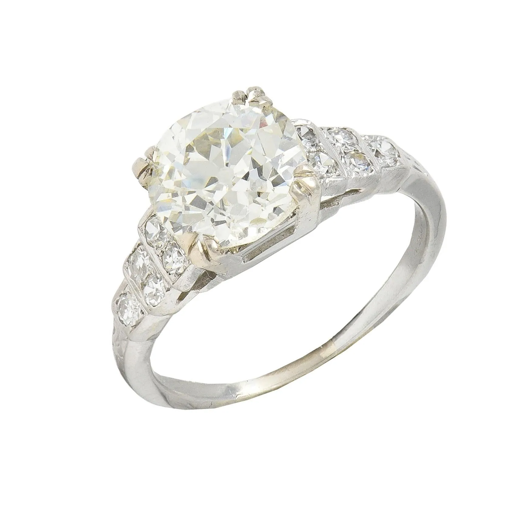 Art Deco 2.49 CTW Old Mine Cut Diamond Platinum Vintage Stepped Engagement Ring