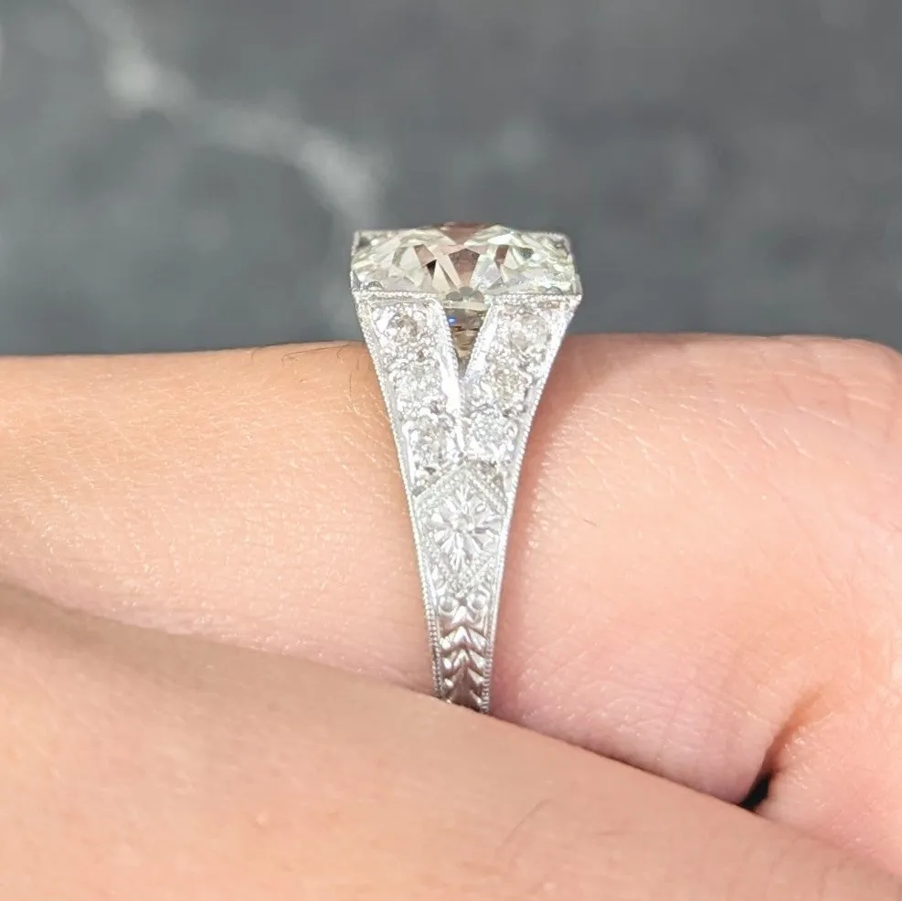 Art Deco 3.45 CTW Old European Cut Diamond Platinum Wheat Vintage Engagement Ring GIA