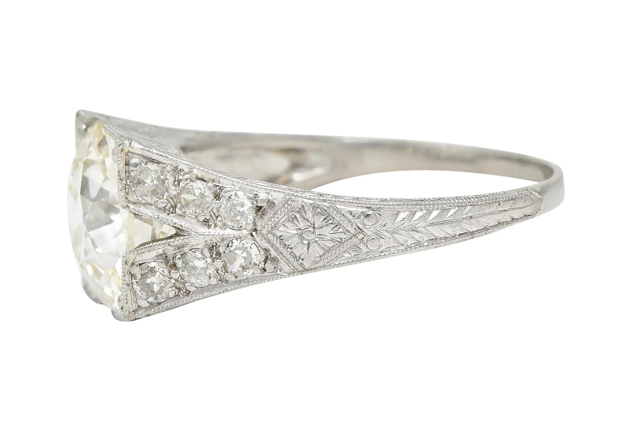 Art Deco 3.45 CTW Old European Cut Diamond Platinum Wheat Vintage Engagement Ring GIA