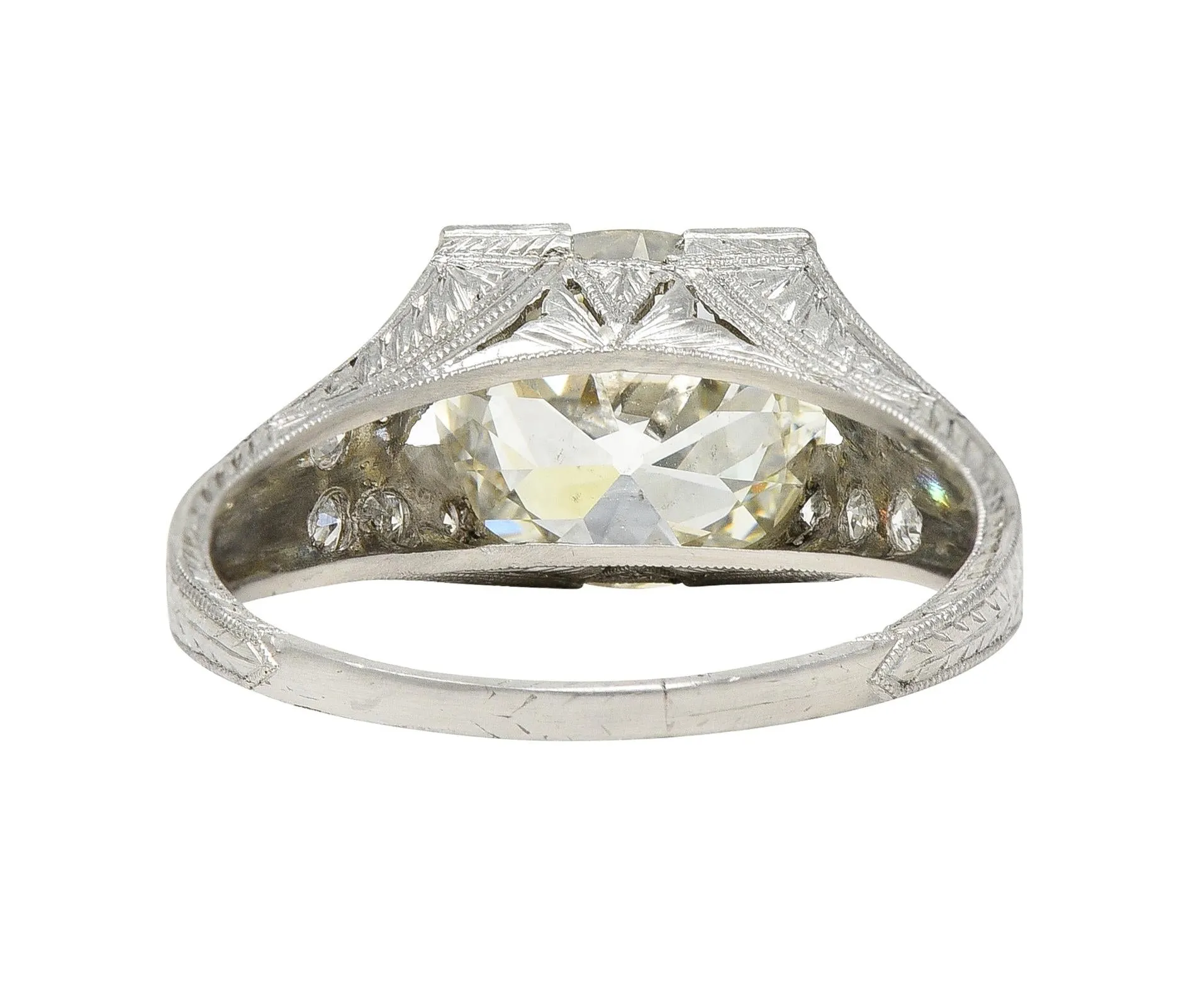 Art Deco 3.45 CTW Old European Cut Diamond Platinum Wheat Vintage Engagement Ring GIA