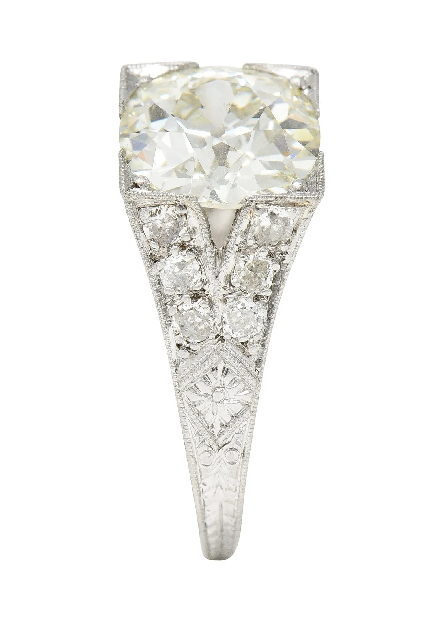 Art Deco 3.45 CTW Old European Cut Diamond Platinum Wheat Vintage Engagement Ring GIA