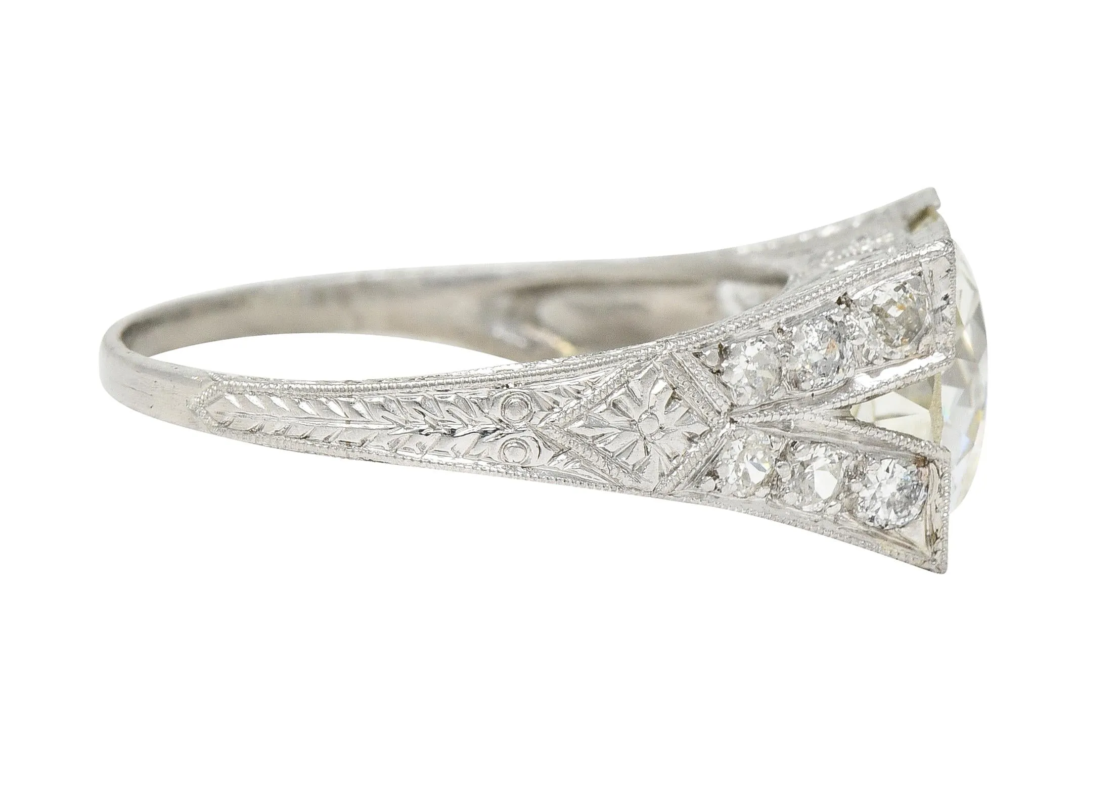 Art Deco 3.45 CTW Old European Cut Diamond Platinum Wheat Vintage Engagement Ring GIA