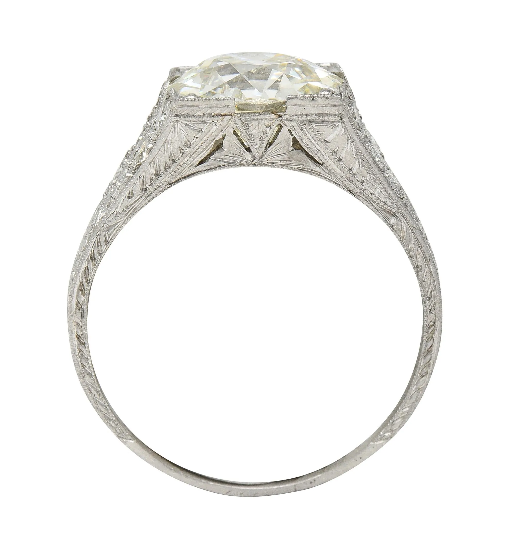 Art Deco 3.45 CTW Old European Cut Diamond Platinum Wheat Vintage Engagement Ring GIA