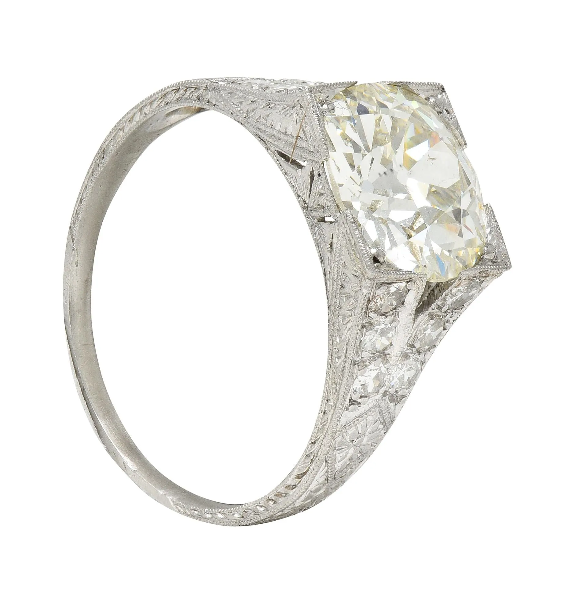 Art Deco 3.45 CTW Old European Cut Diamond Platinum Wheat Vintage Engagement Ring GIA