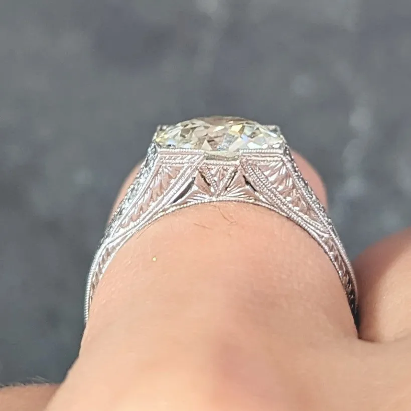 Art Deco 3.45 CTW Old European Cut Diamond Platinum Wheat Vintage Engagement Ring GIA