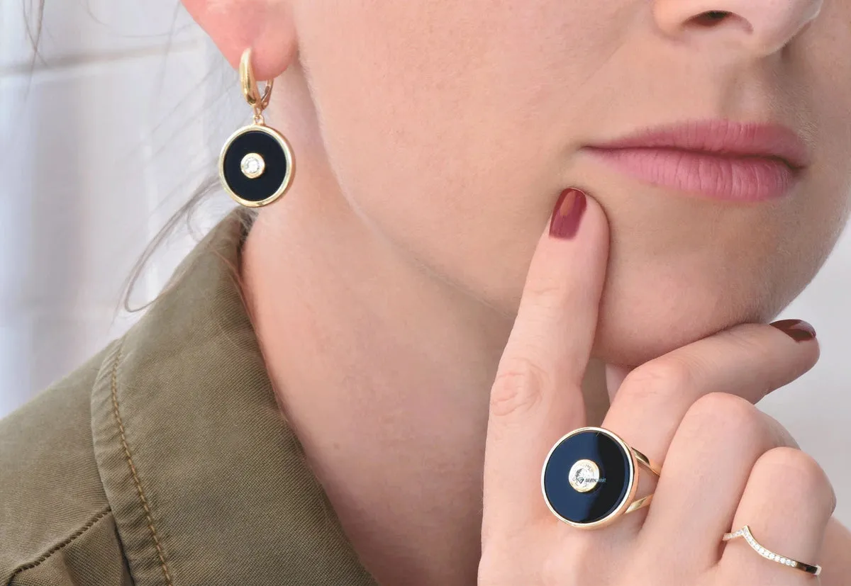 Art Deco black onyx ring with diamond