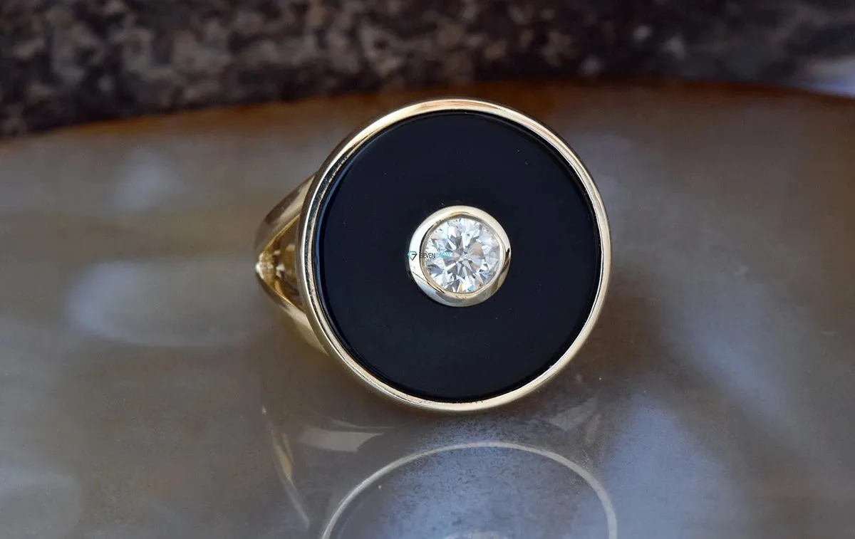 Art Deco black onyx ring with diamond