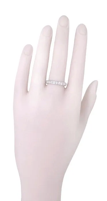 Art Deco Diamond Straightline Vintage Engraved Diamond Wedding Band in Platinum - Size 9