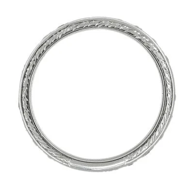 Art Deco Diamond Straightline Vintage Engraved Diamond Wedding Band in Platinum - Size 9