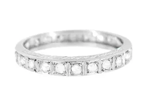 Art Deco Diamond Straightline Vintage Engraved Diamond Wedding Band in Platinum - Size 9