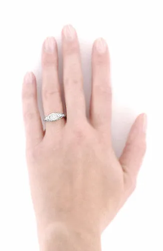 Art Deco Engraved Filigree Diamond Low Profile Engagement Ring in White Gold - 14K or 18K