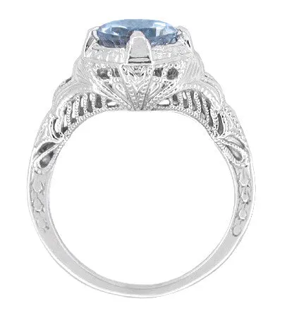 Art Deco Engraved Filigree Sky Blue Topaz Promise Ring in Sterling Silver