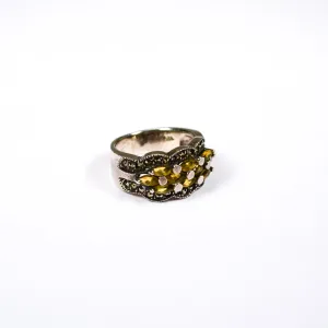 Art Deco Inspired Yellow Citrine and Marcasite Ring set in Sterling Silver