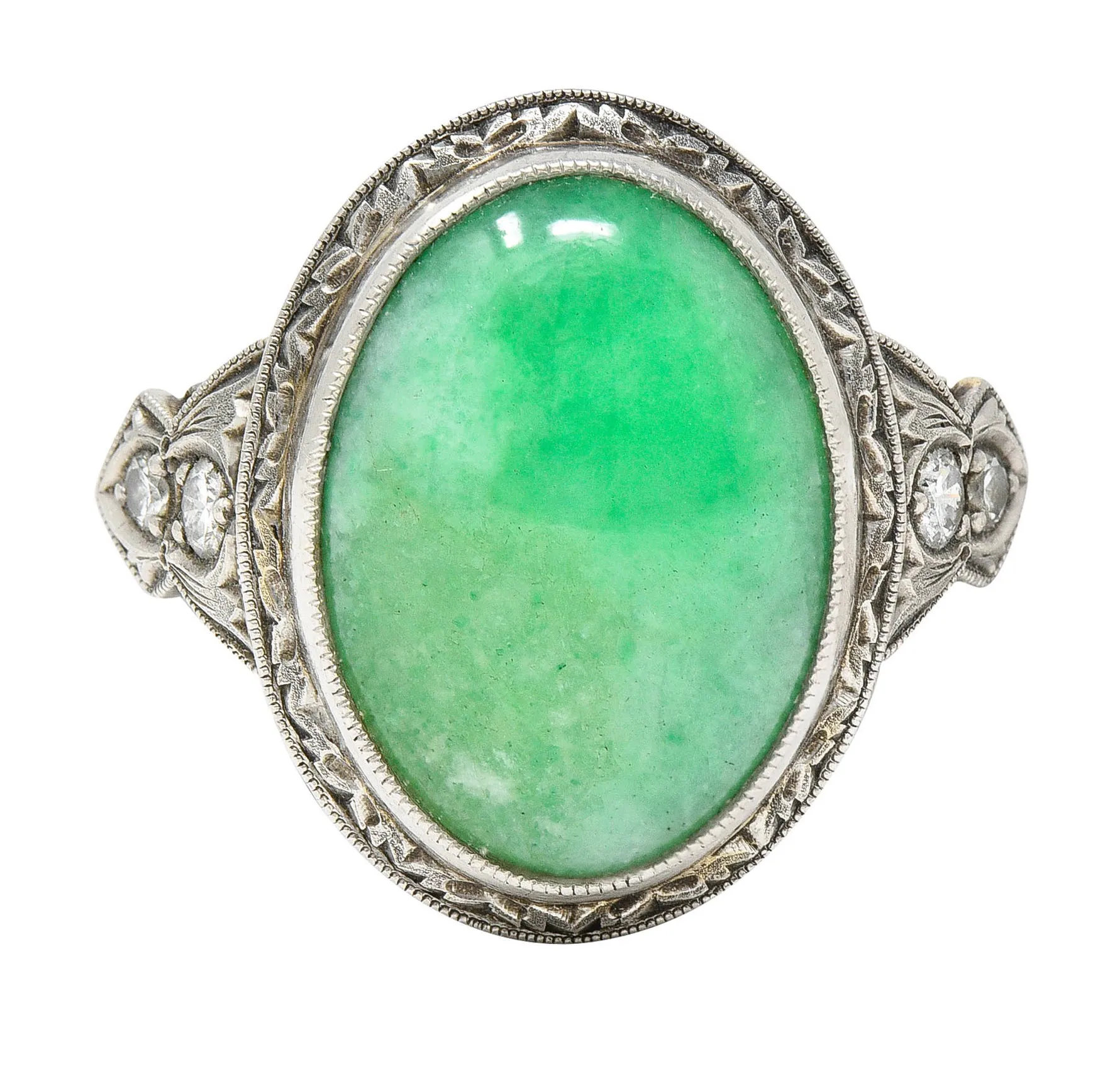 Art Deco Jade Diamond Platinum Cabochon Ring