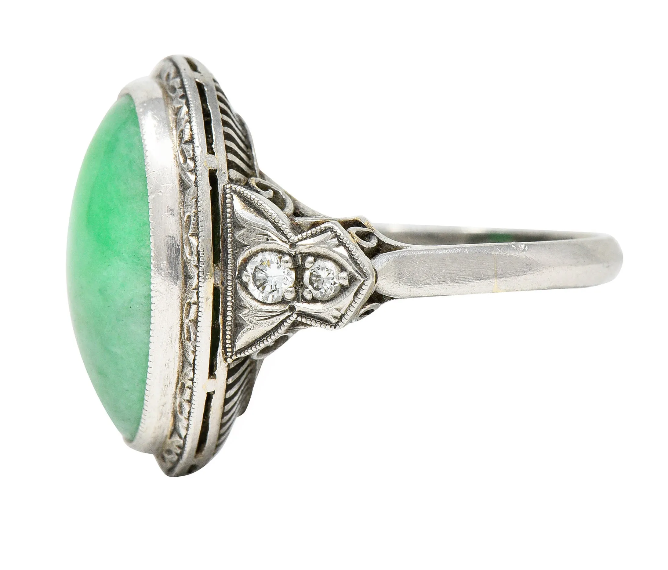 Art Deco Jade Diamond Platinum Cabochon Ring