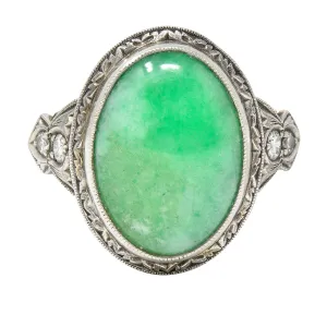 Art Deco Jade Diamond Platinum Cabochon Ring