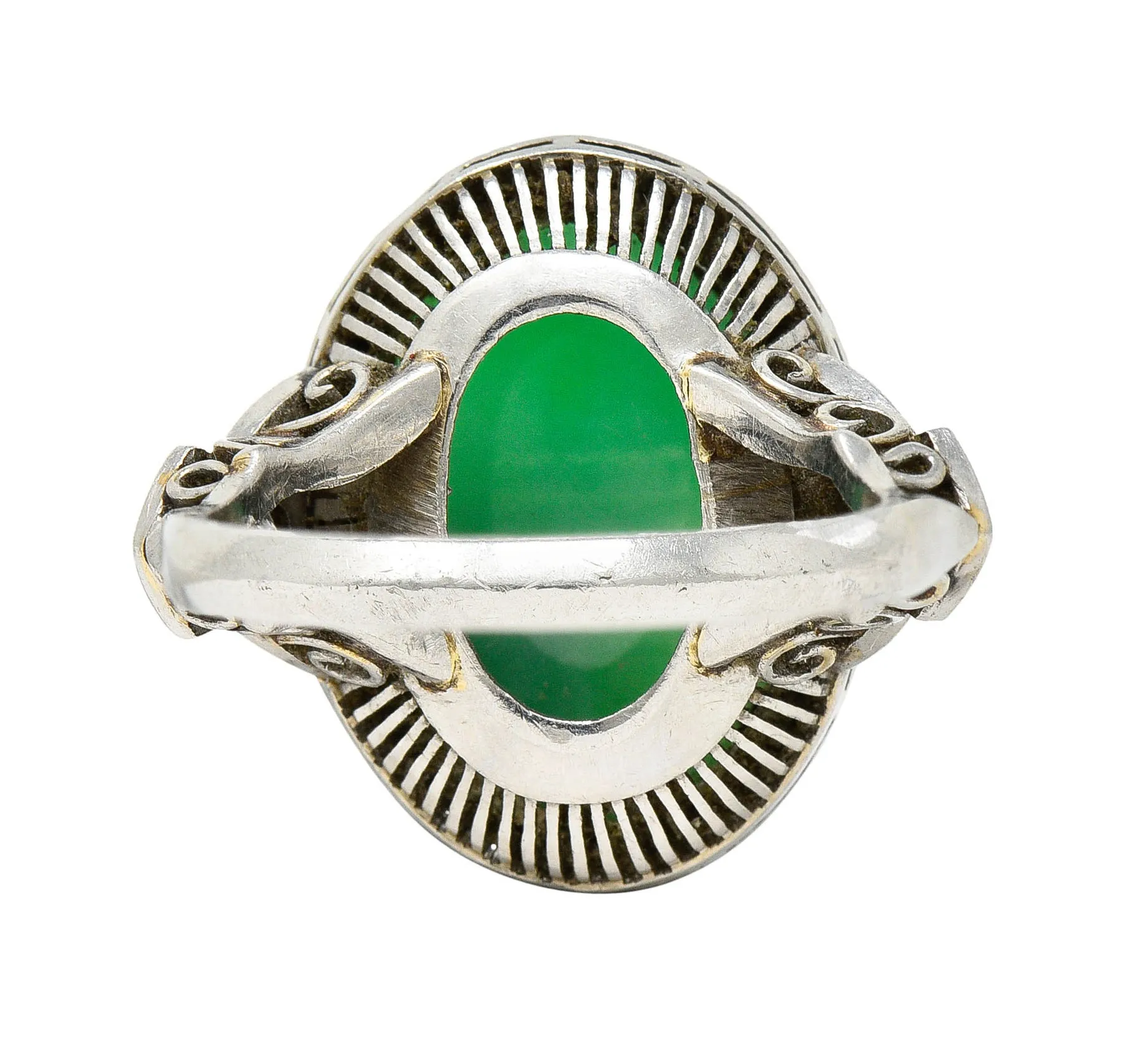 Art Deco Jade Diamond Platinum Cabochon Ring