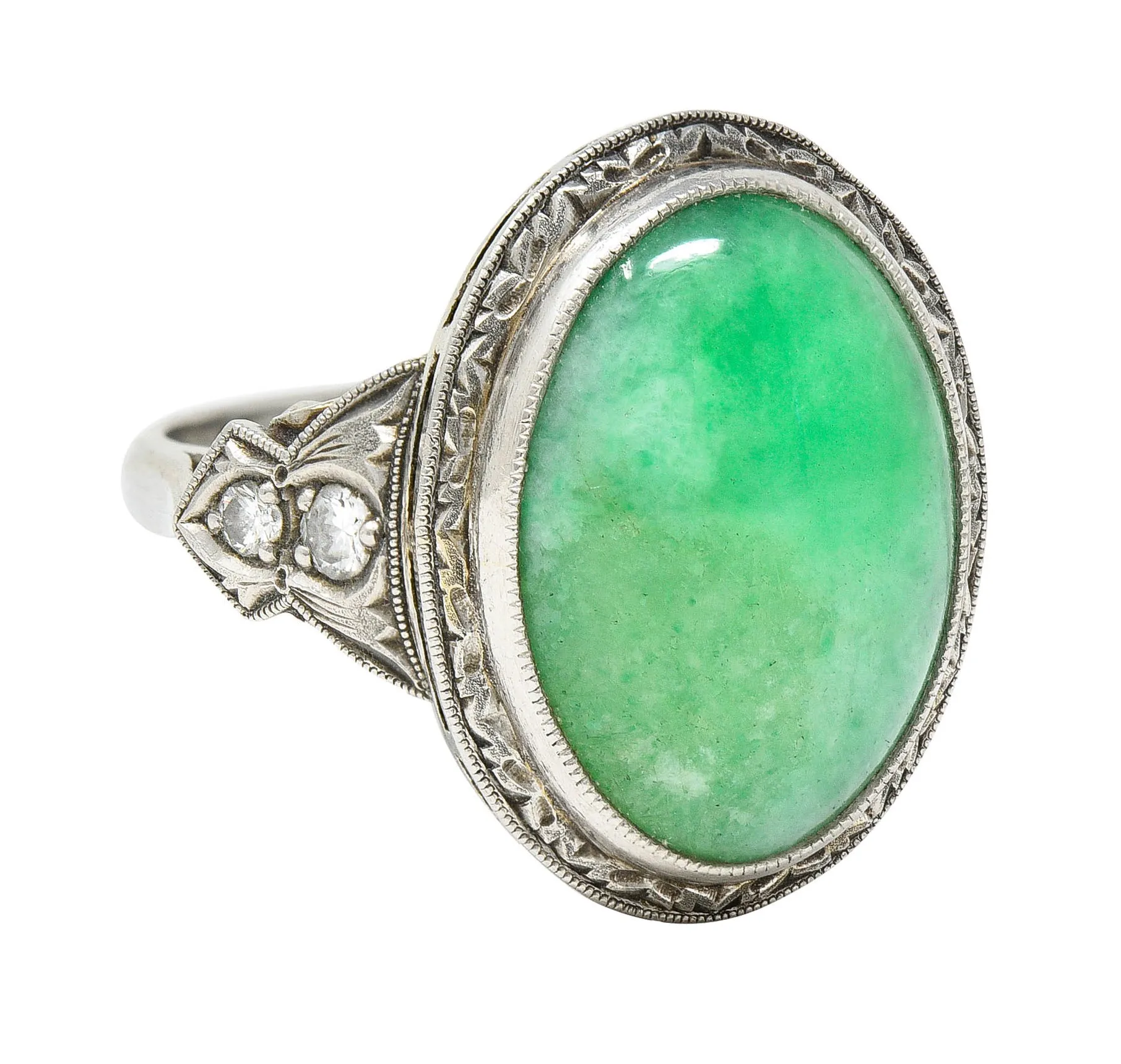 Art Deco Jade Diamond Platinum Cabochon Ring