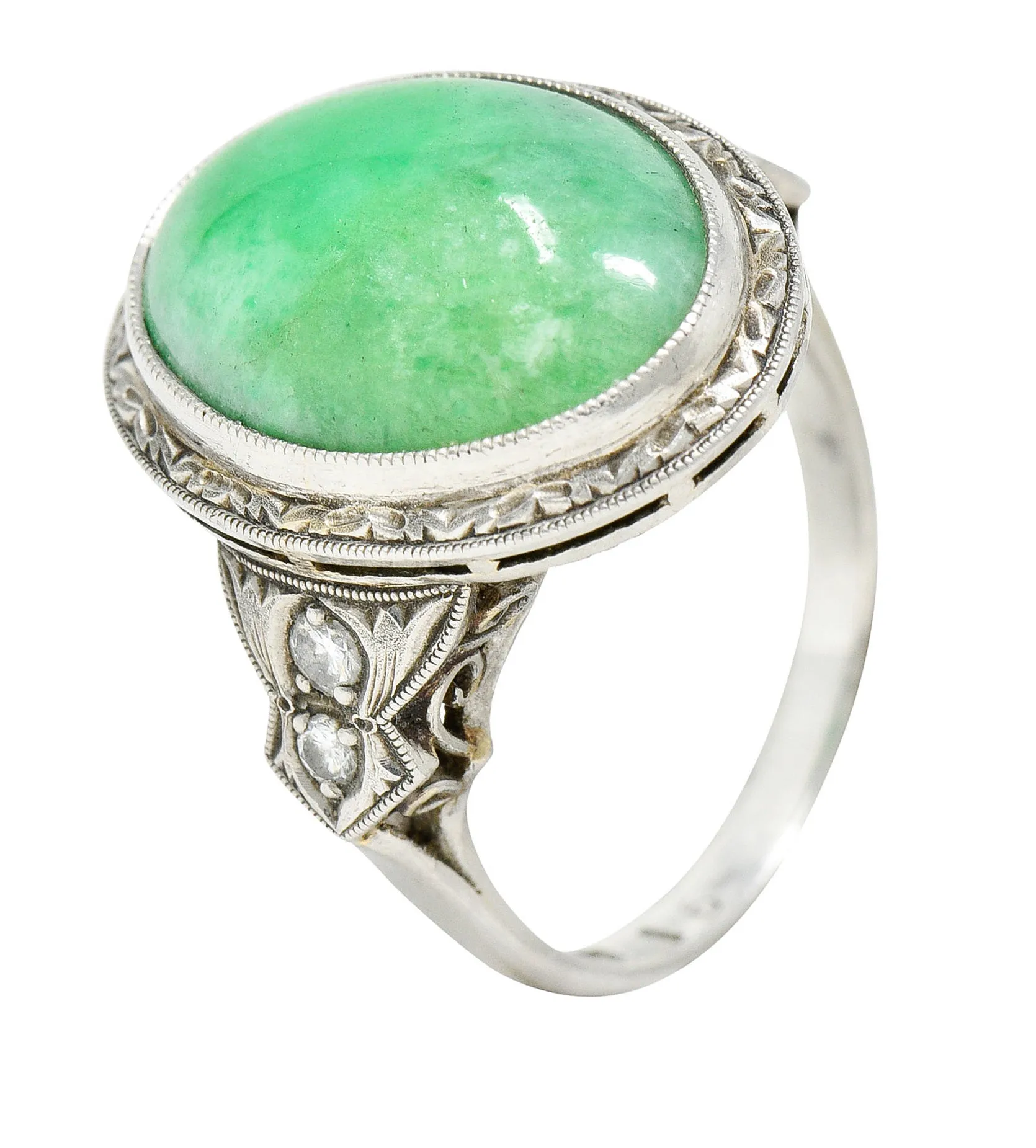 Art Deco Jade Diamond Platinum Cabochon Ring