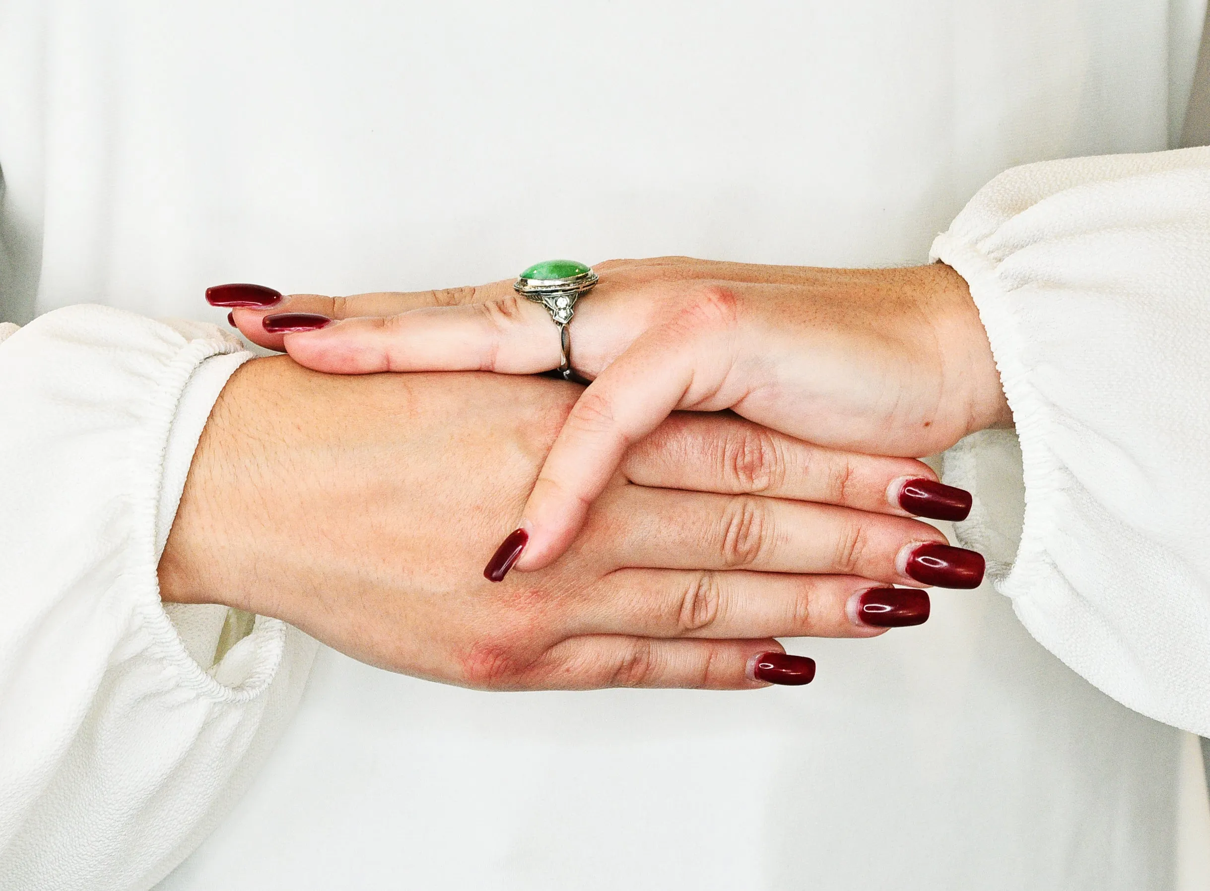 Art Deco Jade Diamond Platinum Cabochon Ring