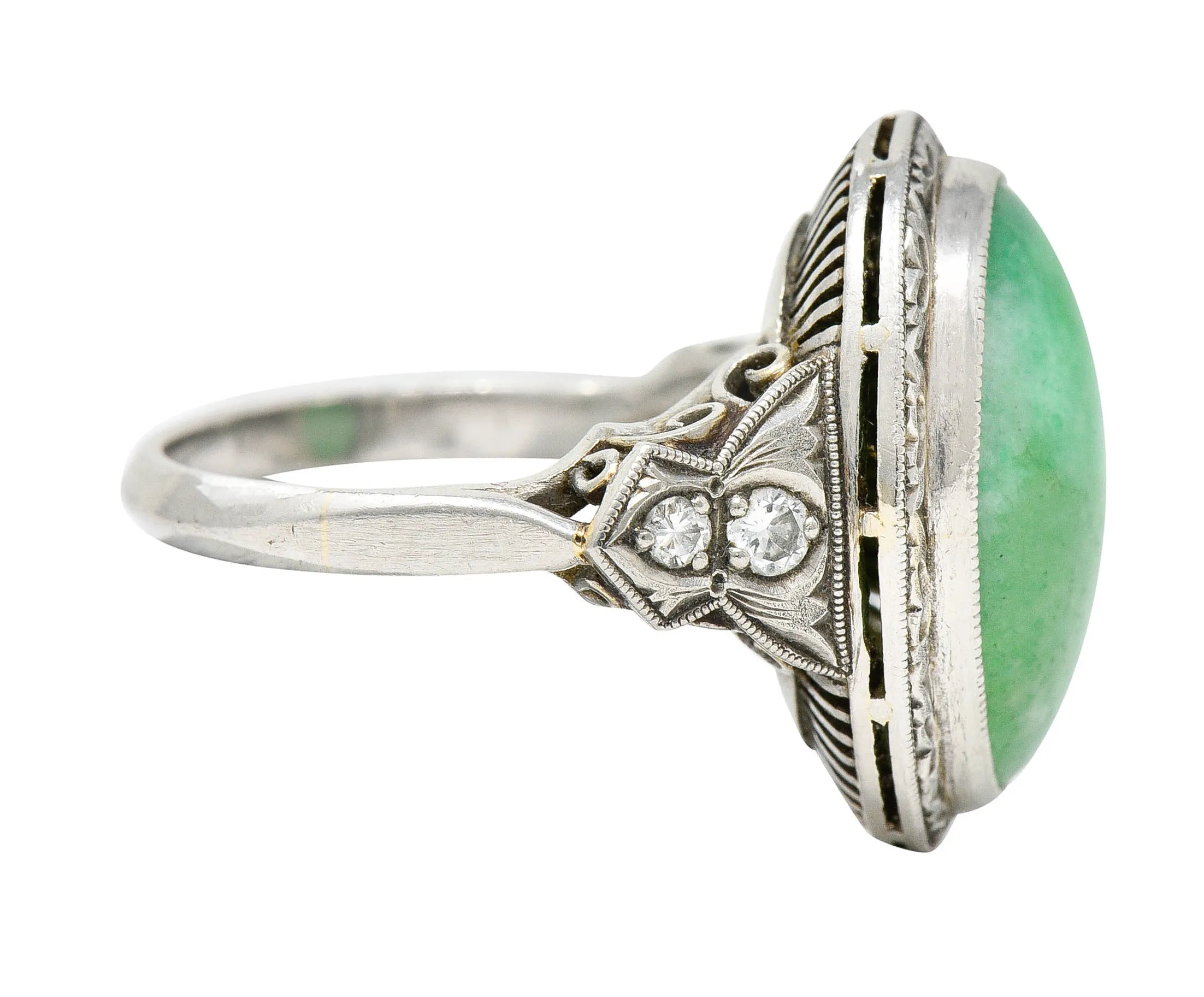 Art Deco Jade Diamond Platinum Cabochon Ring