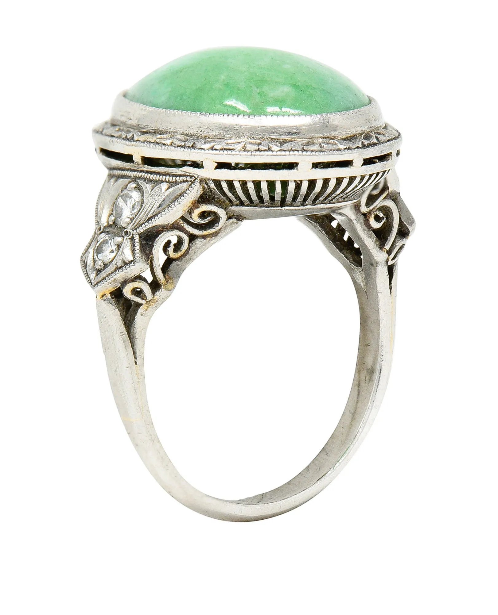 Art Deco Jade Diamond Platinum Cabochon Ring