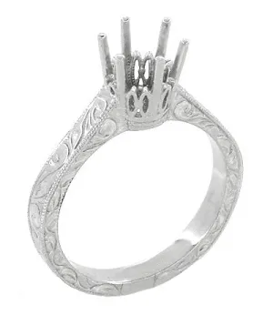 Art Deco Palladium 1 Carat Crown Engagement Ring Setting