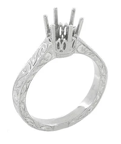 Art Deco Palladium 1 Carat Crown Engagement Ring Setting