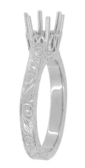 Art Deco Palladium 1 Carat Crown Engagement Ring Setting