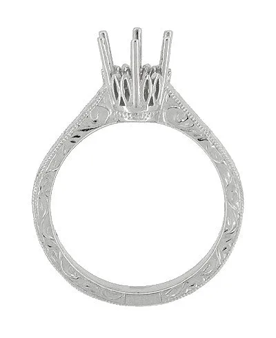Art Deco Palladium 1 Carat Crown Engagement Ring Setting
