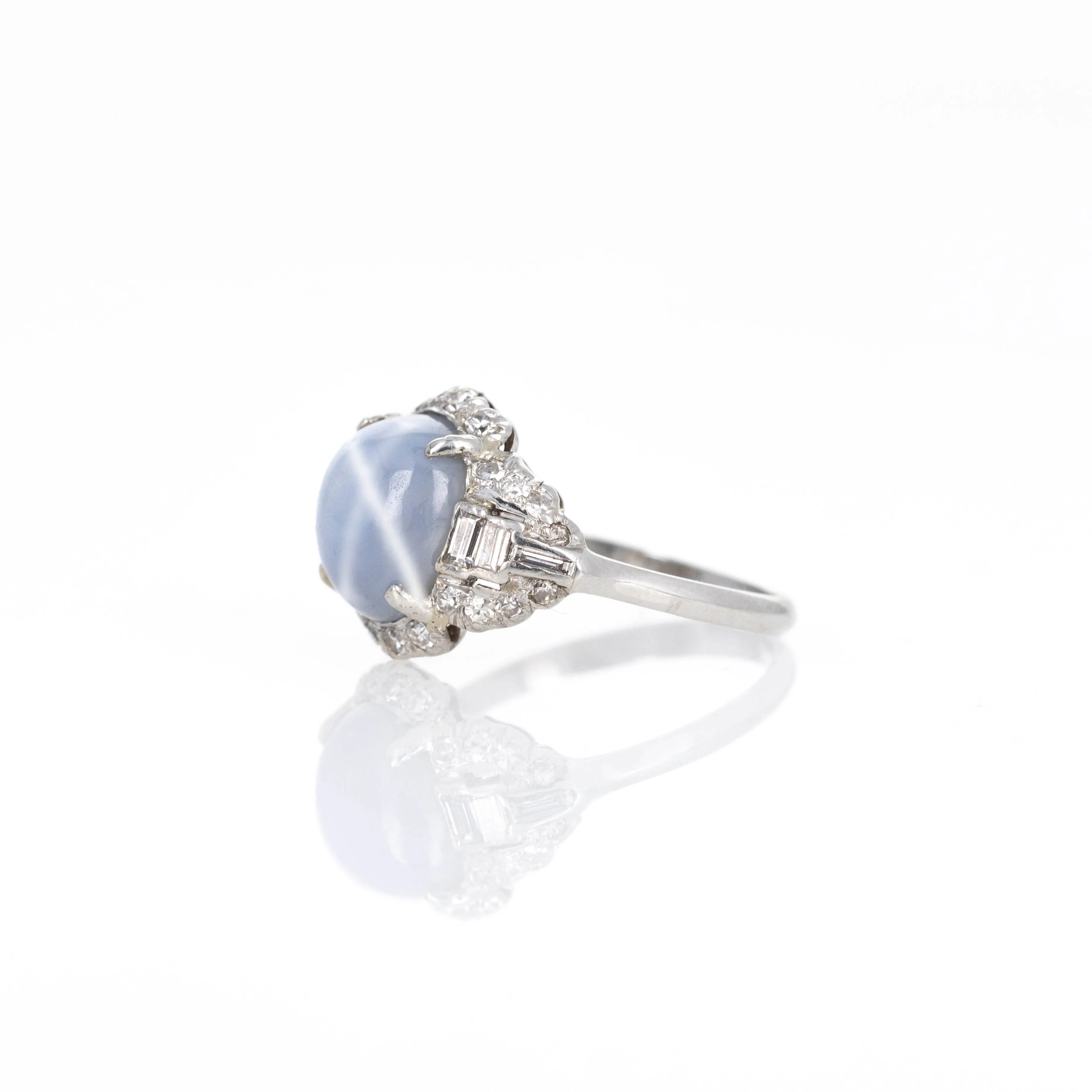 Art Deco Platinum 5.30 Carat Star Sapphire Diamond Ring