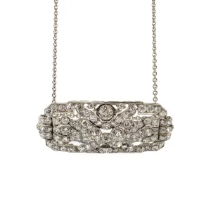 Art Deco Platinum Diamond Brooch Necklace