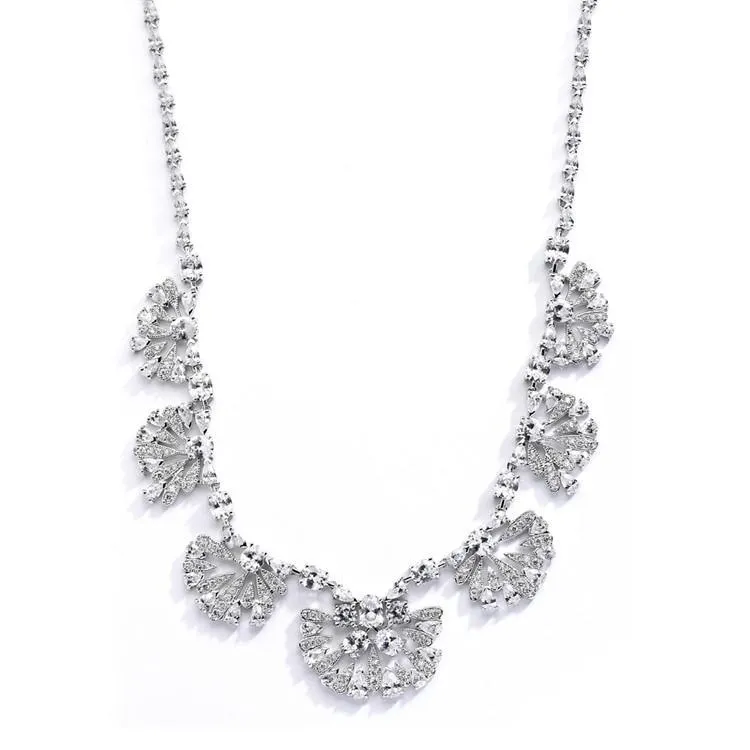 Art Deco "Fan" Design Cubic Zirconia Wedding Necklace