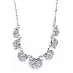 Art Deco "Fan" Design Cubic Zirconia Wedding Necklace