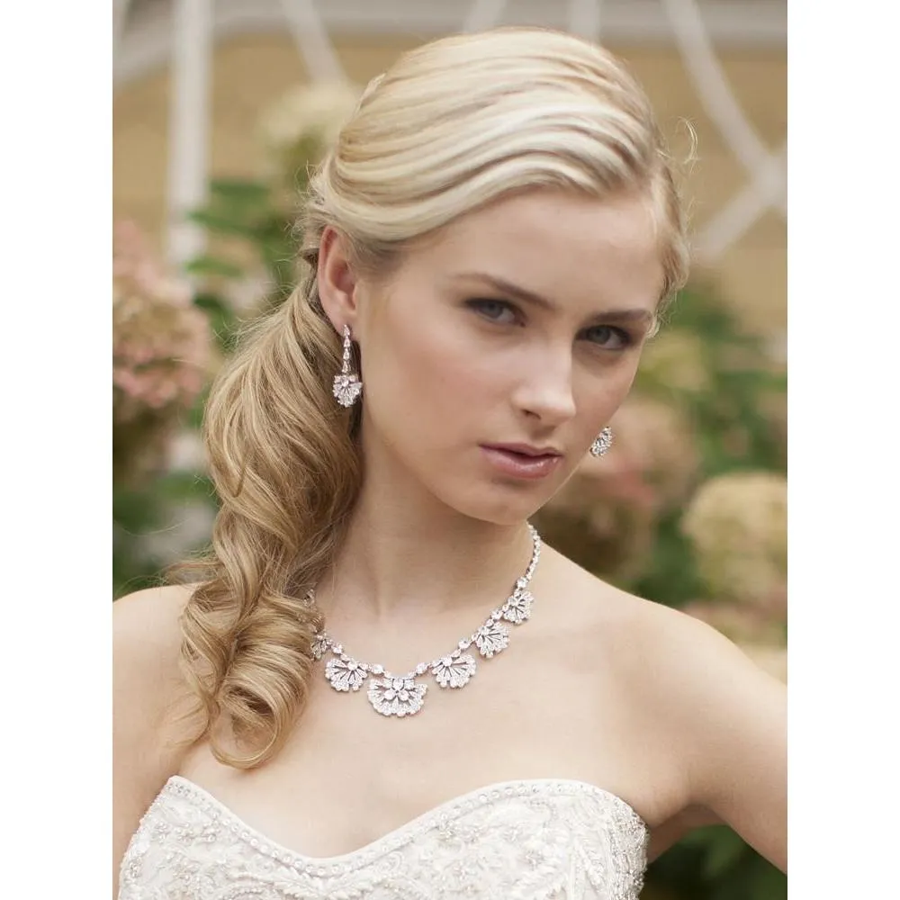 Art Deco "Fan" Design Cubic Zirconia Wedding Necklace