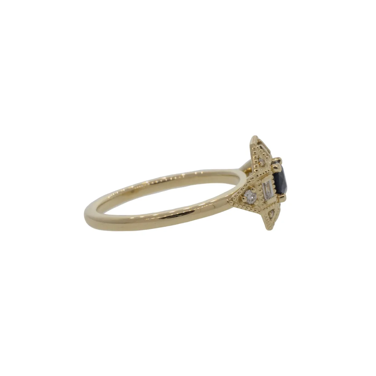 Art Deco Style, Modern Sapphire and Lab Diamond Ring