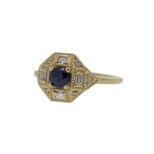 Art Deco Style, Modern Sapphire and Lab Diamond Ring