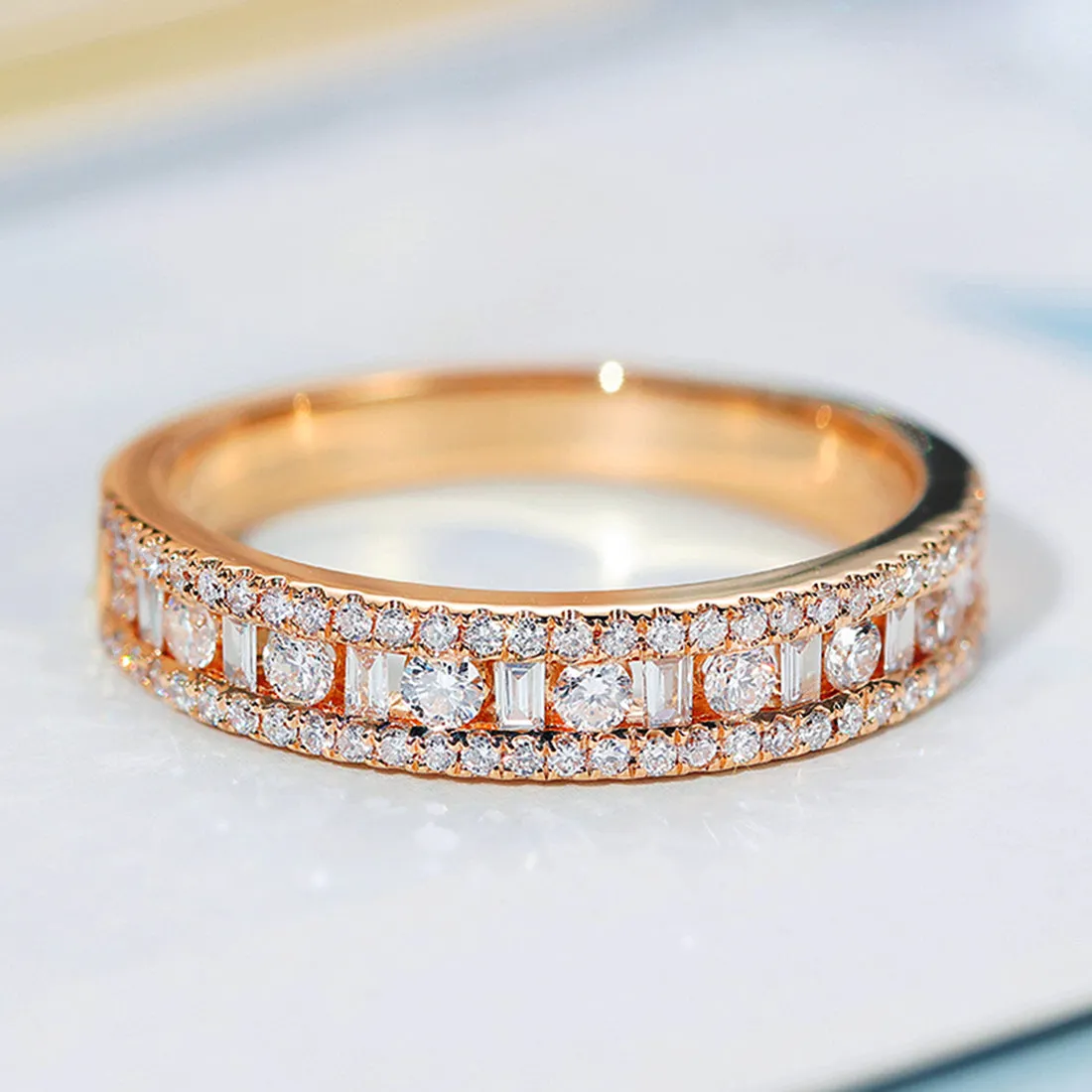 Baguette and Round Brilliant Diamond Wedding Ring