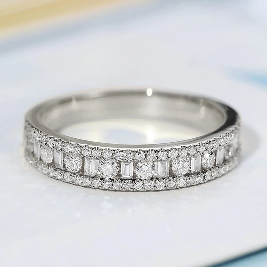 Baguette and Round Brilliant Diamond Wedding Ring
