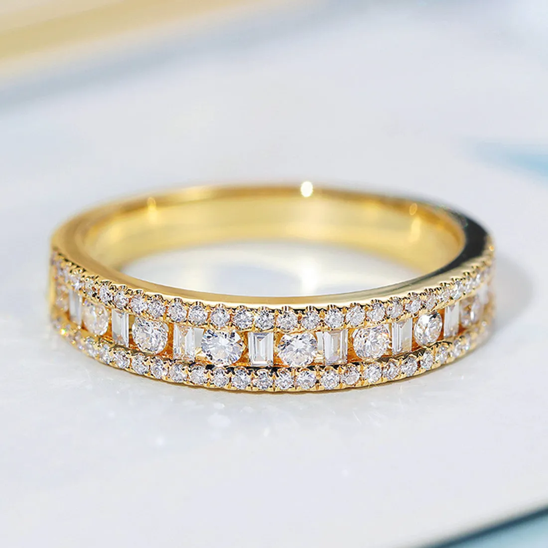 Baguette and Round Brilliant Diamond Wedding Ring