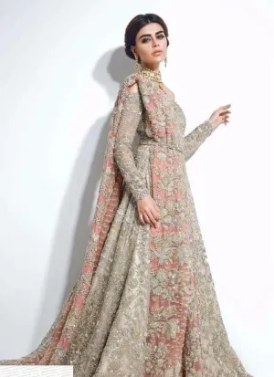 Beautiful Heavy lahnga set in silver gray and pastel pink color Model #W 844
