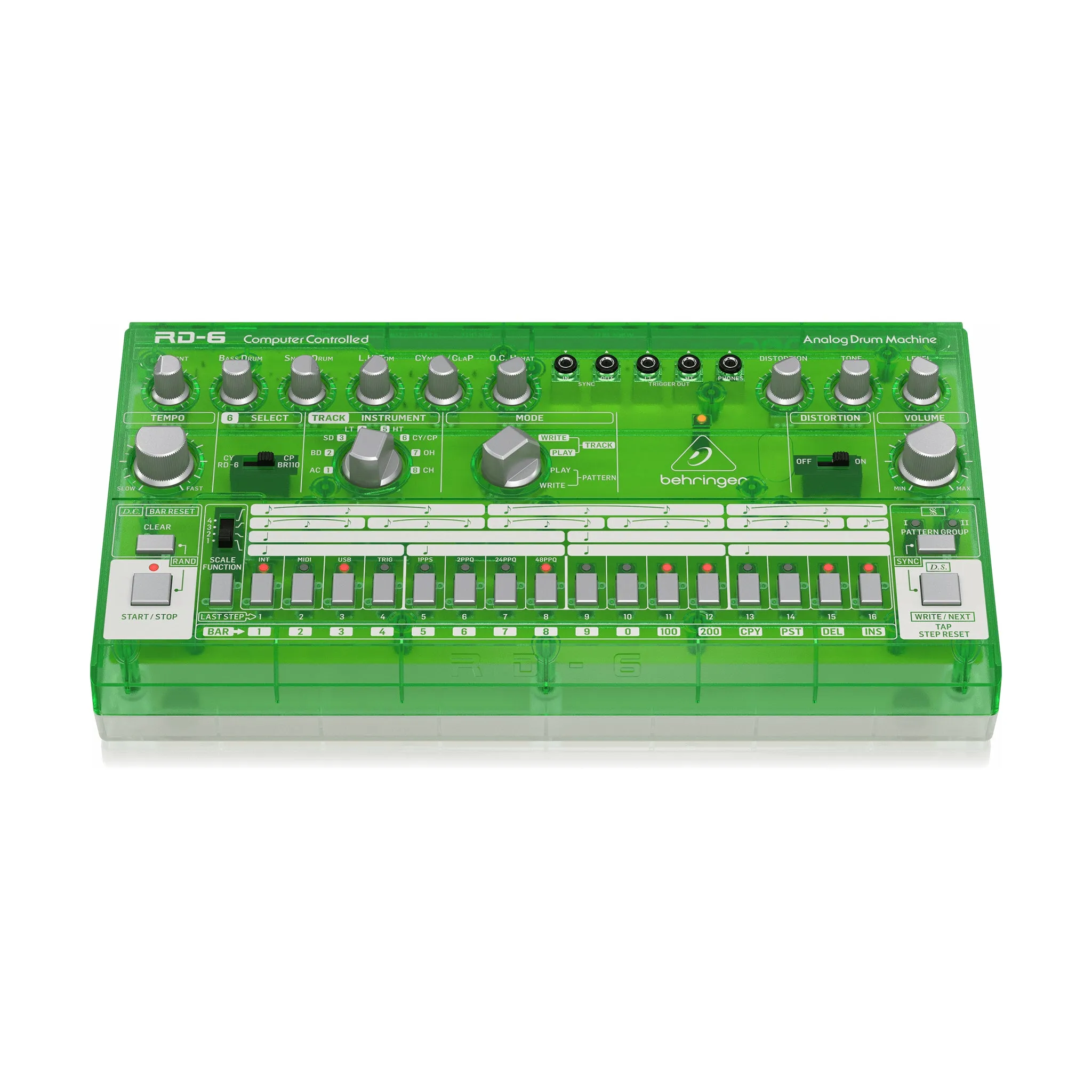 Behringer RD-6-LM Analog Drum Machine, Green Translucent
