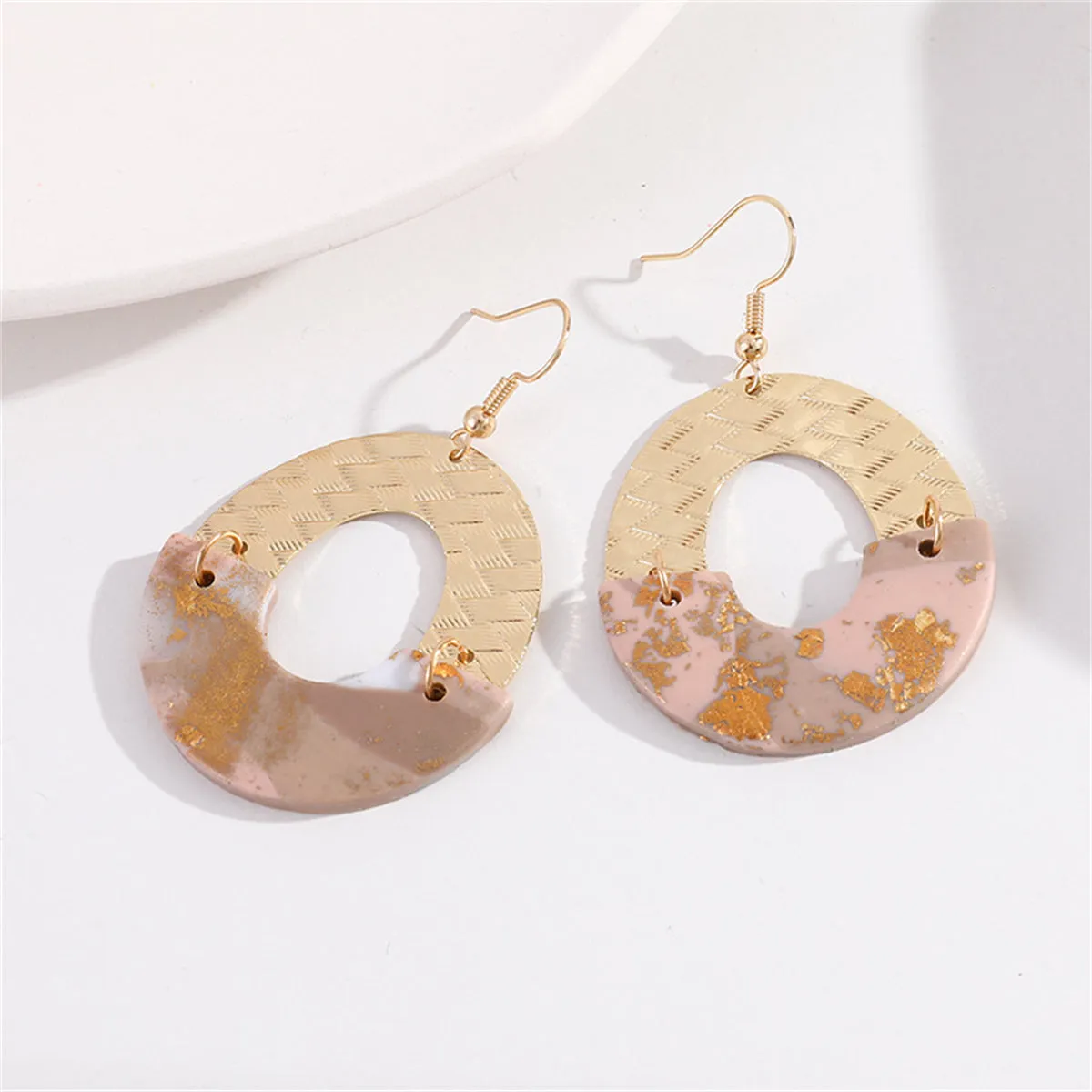 Beige Resin & 18K Gold-Plated Patchwork Open Drop Earrings
