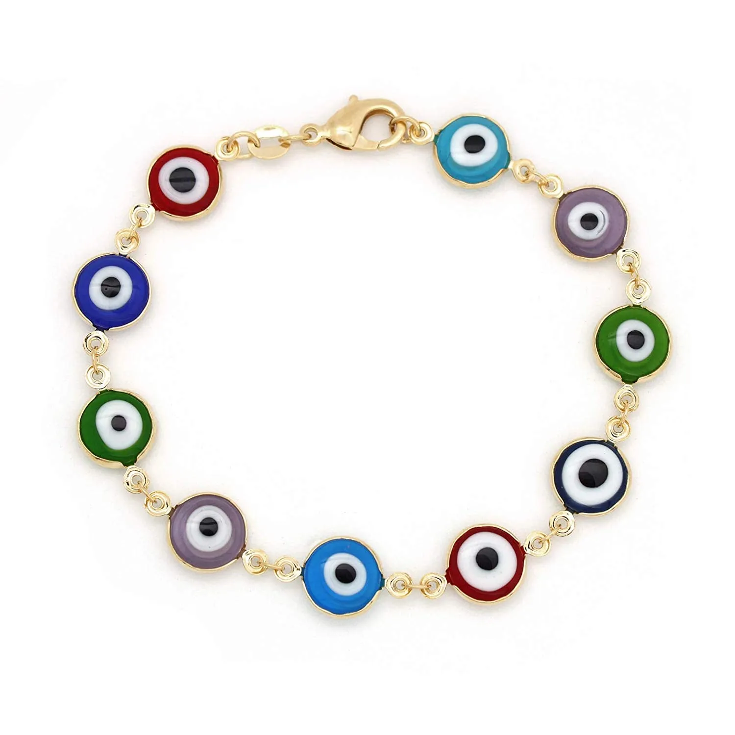 Big Multi Color Good Luck Charm Bracelet with Colorful Turkish Evil Eye Beads for Success Envy Protection Kabbalah Greek Nazar