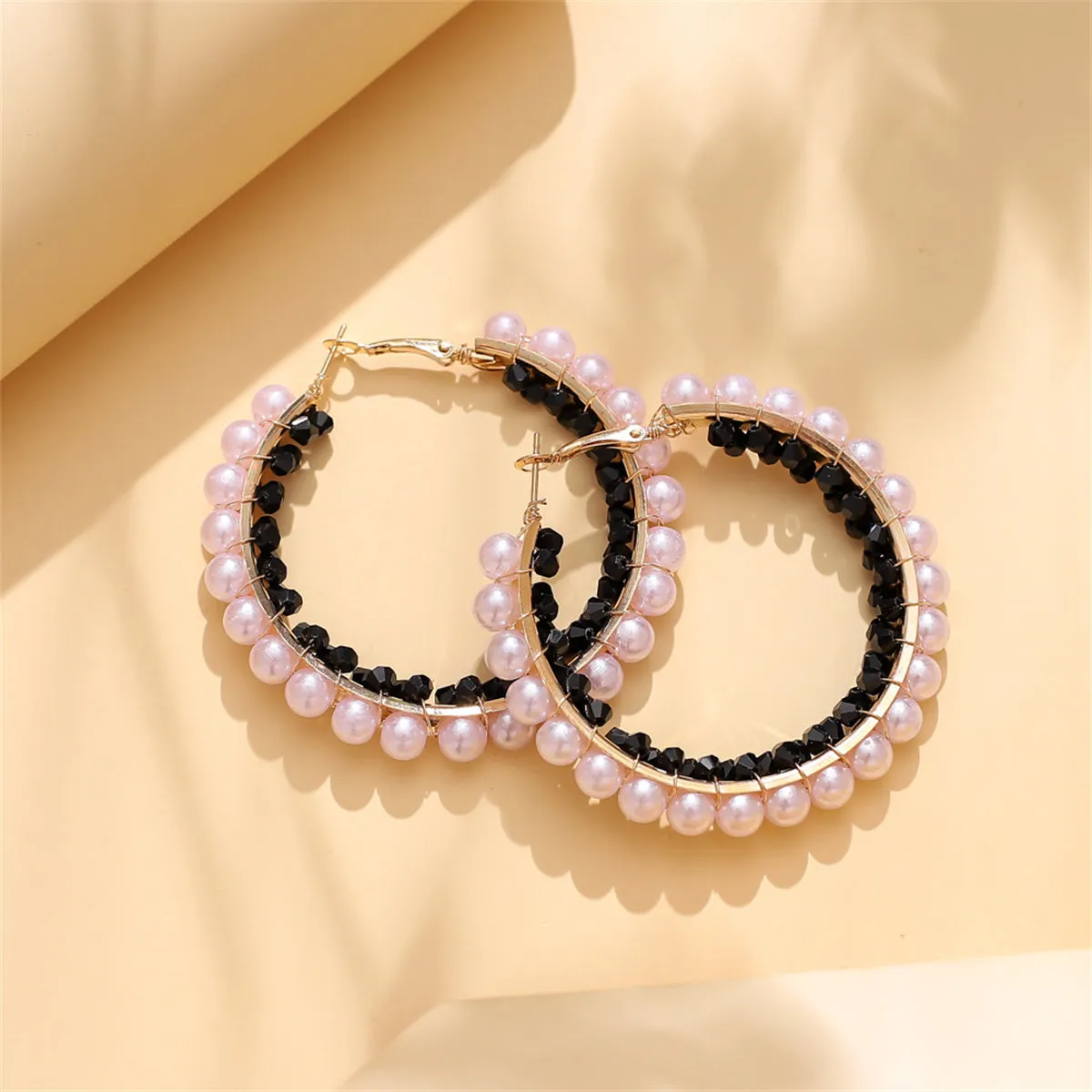 Black Acrylic & Pearl 18K Gold-Plated Hoop Earrings