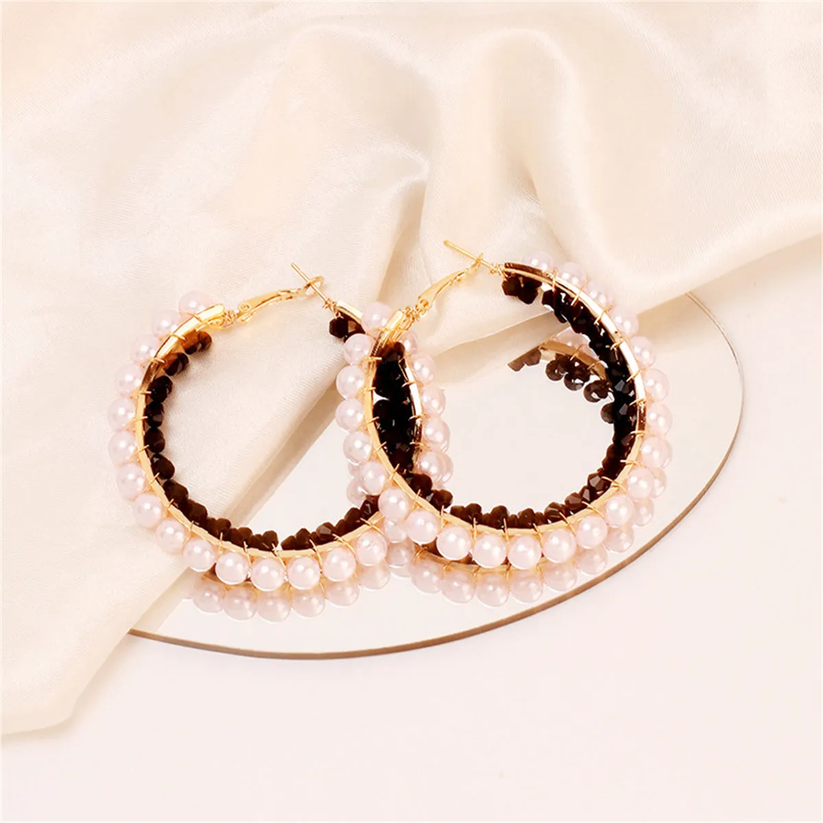 Black Acrylic & Pearl 18K Gold-Plated Hoop Earrings