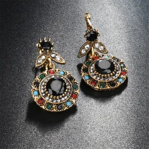 Black & Cubic Zirconia Botany Drop Earrings