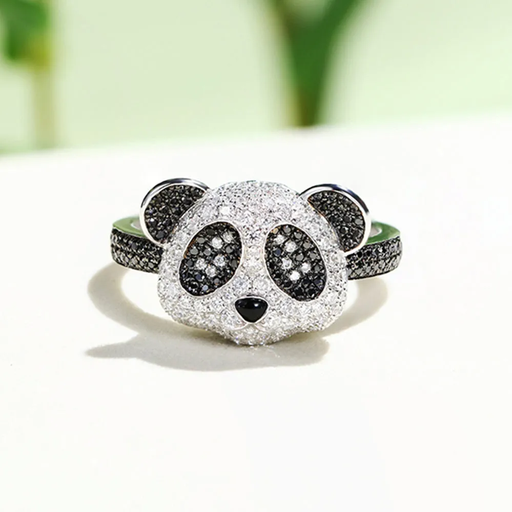 Black and White Diamond Pave Giant Panda Ring