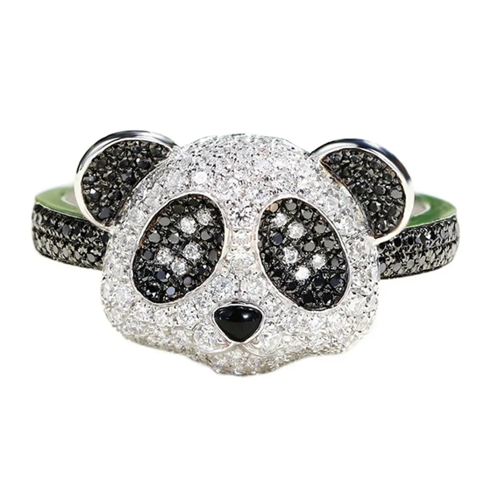 Black and White Diamond Pave Giant Panda Ring