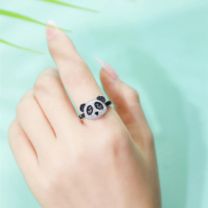Black and White Diamond Pave Giant Panda Ring